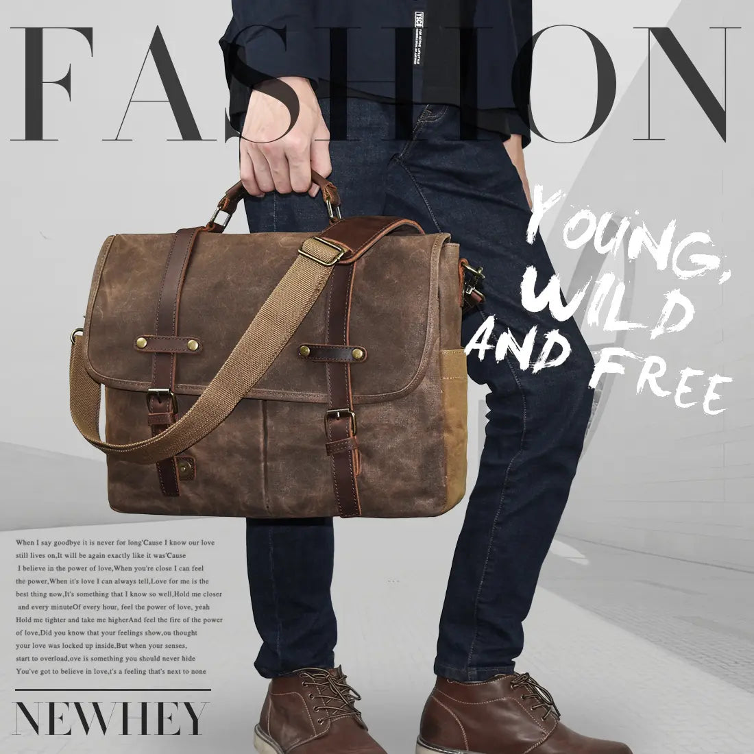 Mens Messenger Bag 15.6 Inch Waterproof Vintage Genuine Leather Waxed Canvas Briefcase Large Leather Computer Laptop Bag Rugged Satchel Shoulder Bag