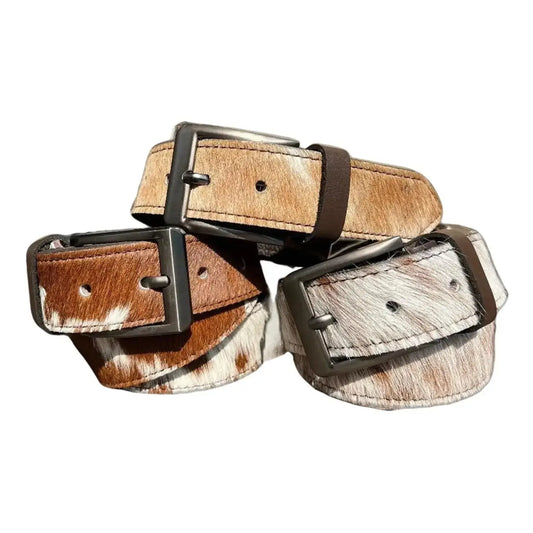 COWHIDE LEATHER BELTS for Men Women Genuine Cowhide Belts Real Hair-On Leather Belt for Cowboys Cowgirls Western Buckle Natural Print