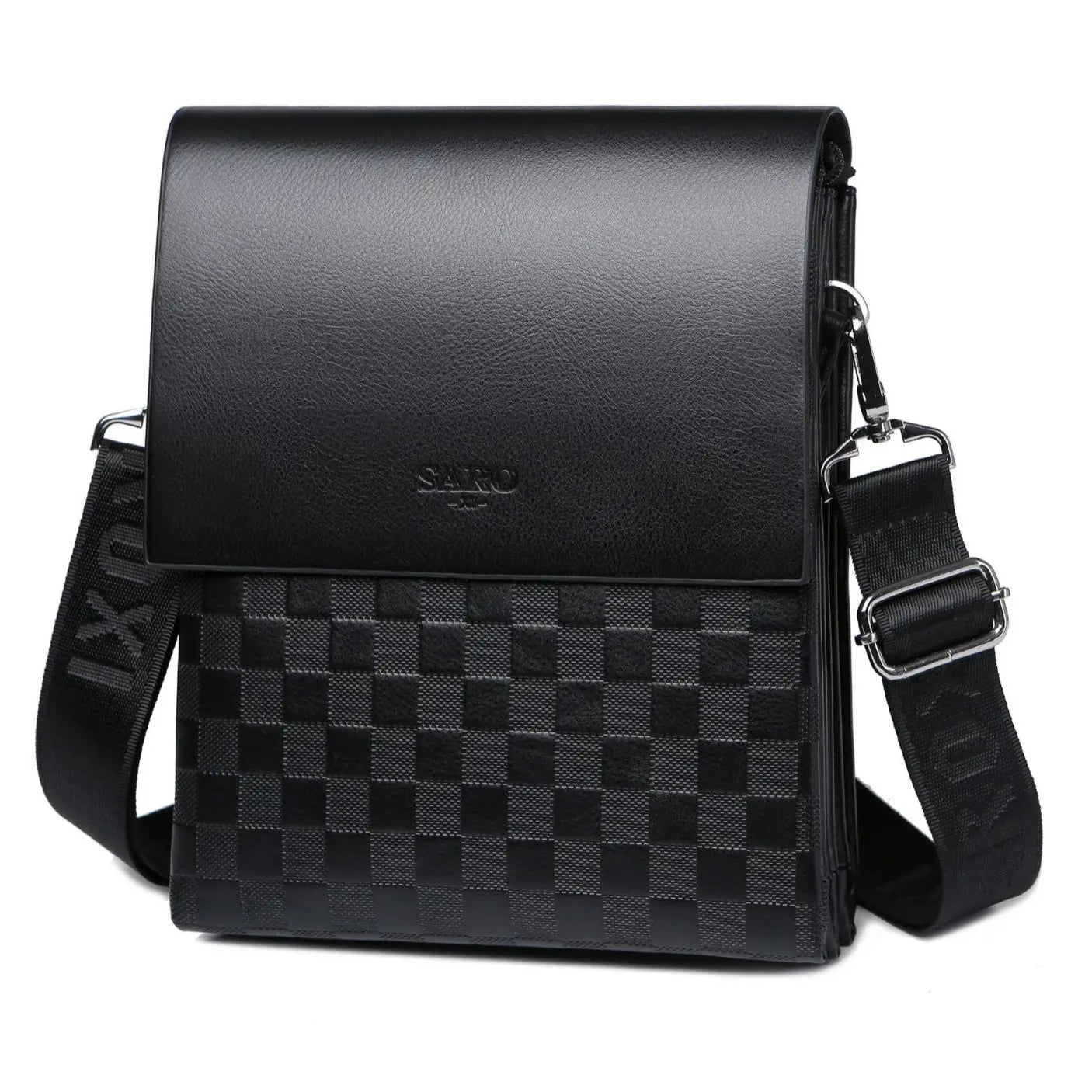 304 Stylish Men'S Vertical Crossbody Bag - Checkered Leather Shoulder Bag for Office & Casual Outings Saro Men'S Checkered Leather Shoulder Bag - Minimalist Vertical Crossbody Bag for Men