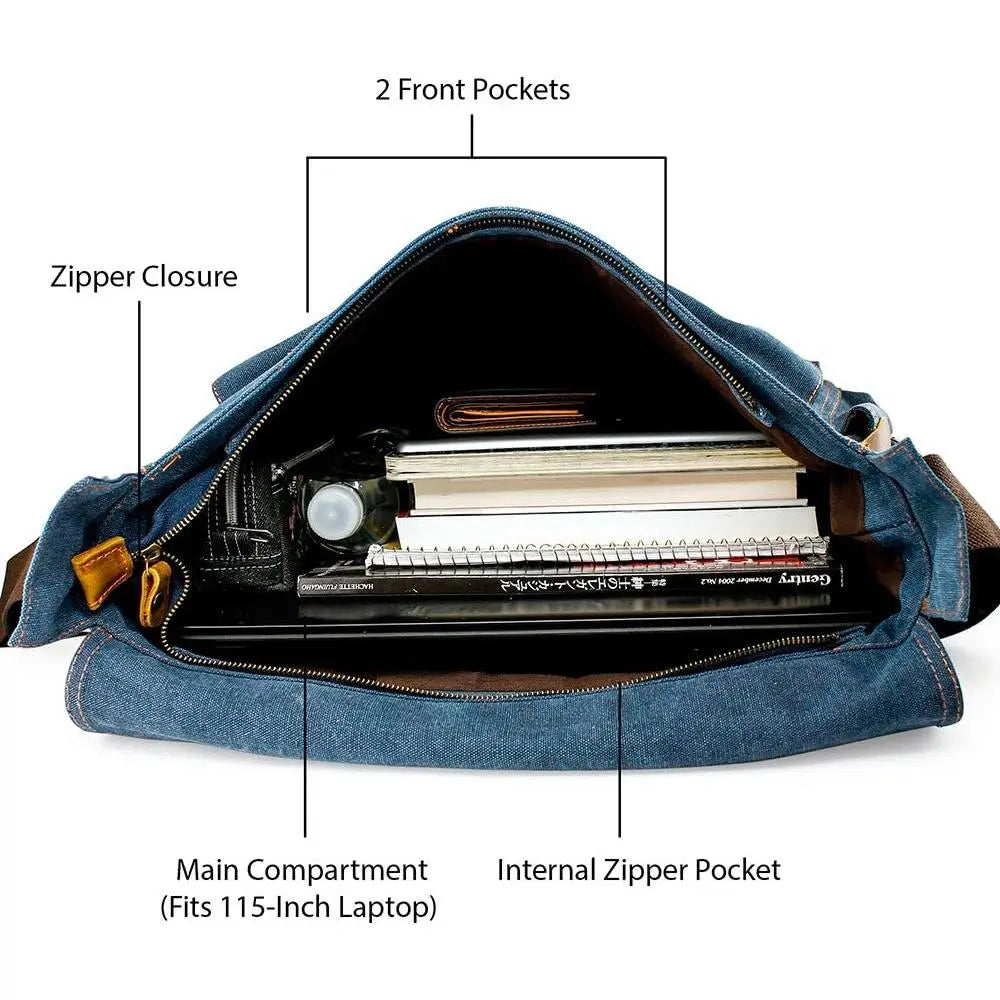 Messenger Bag for Laptop Vintage Canvas Leather Crossbody Satchel Shoulder Computer Bag Travel Office Messenger Bag