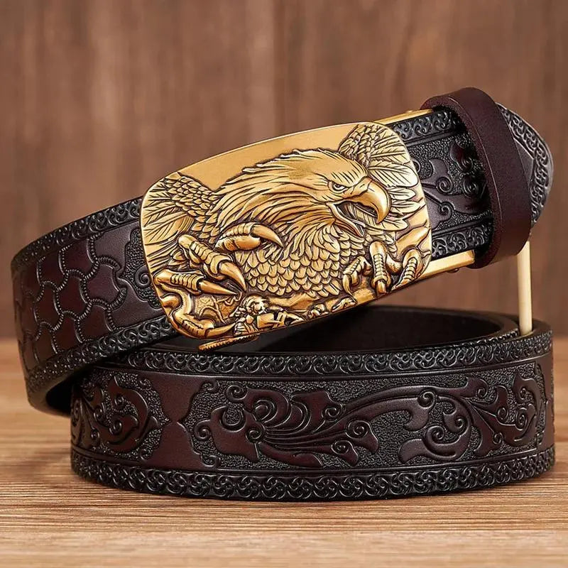 Men'S Leather Belts Belts for Men Genuine Leather Ratchet Belt Automatic Buckle Wide:35Mm Men Automatic Buckle Belt