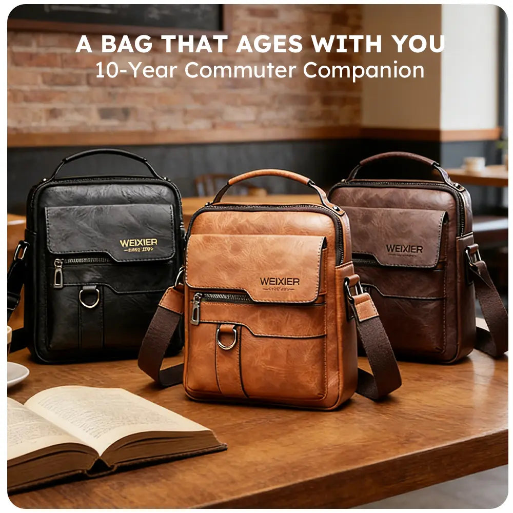 WEIXIER PU Leather Crossbody Bag Retro Street Style Large Capacity Commuter Bag with Adjustable Shoulder Strap for Business Travel Daily Use