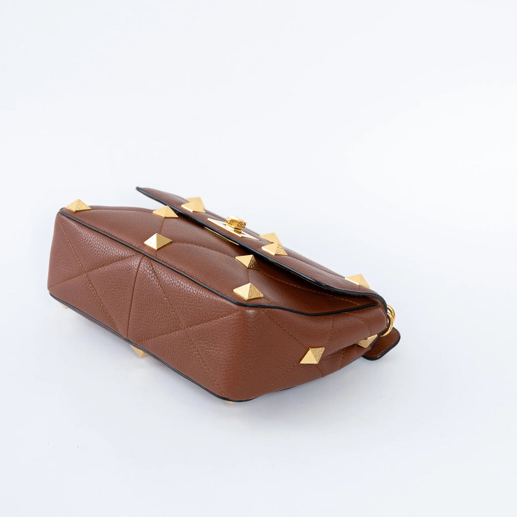 Brown Roman Rockstud Quilted Flap Bag
