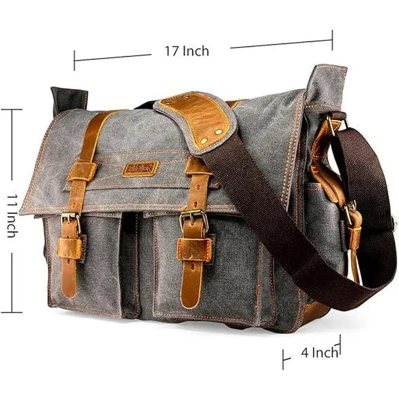 Messenger Bag for Laptop Vintage Canvas Leather Crossbody Satchel Shoulder Computer Bag Travel Office Messenger Bag