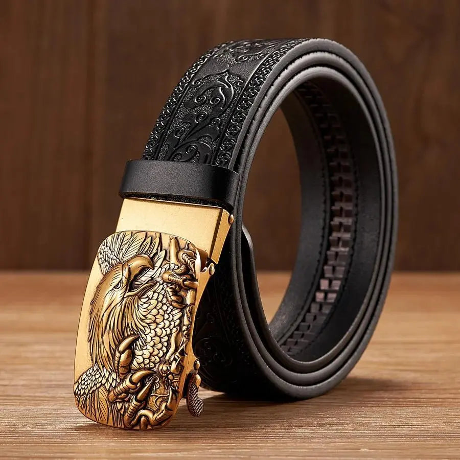Men'S Leather Belts Belts for Men Genuine Leather Ratchet Belt Automatic Buckle Wide:35Mm Men Automatic Buckle Belt
