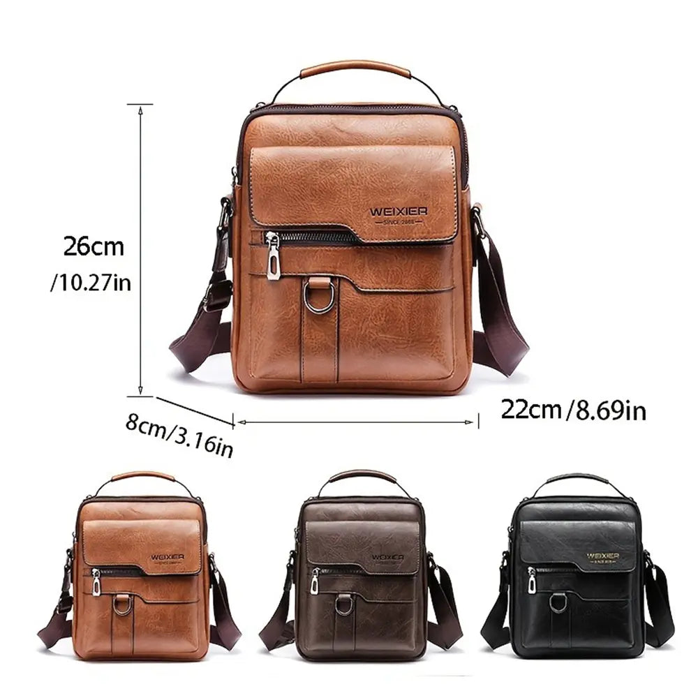WEIXIER PU Leather Crossbody Bag Retro Street Style Large Capacity Commuter Bag with Adjustable Shoulder Strap for Business Travel Daily Use