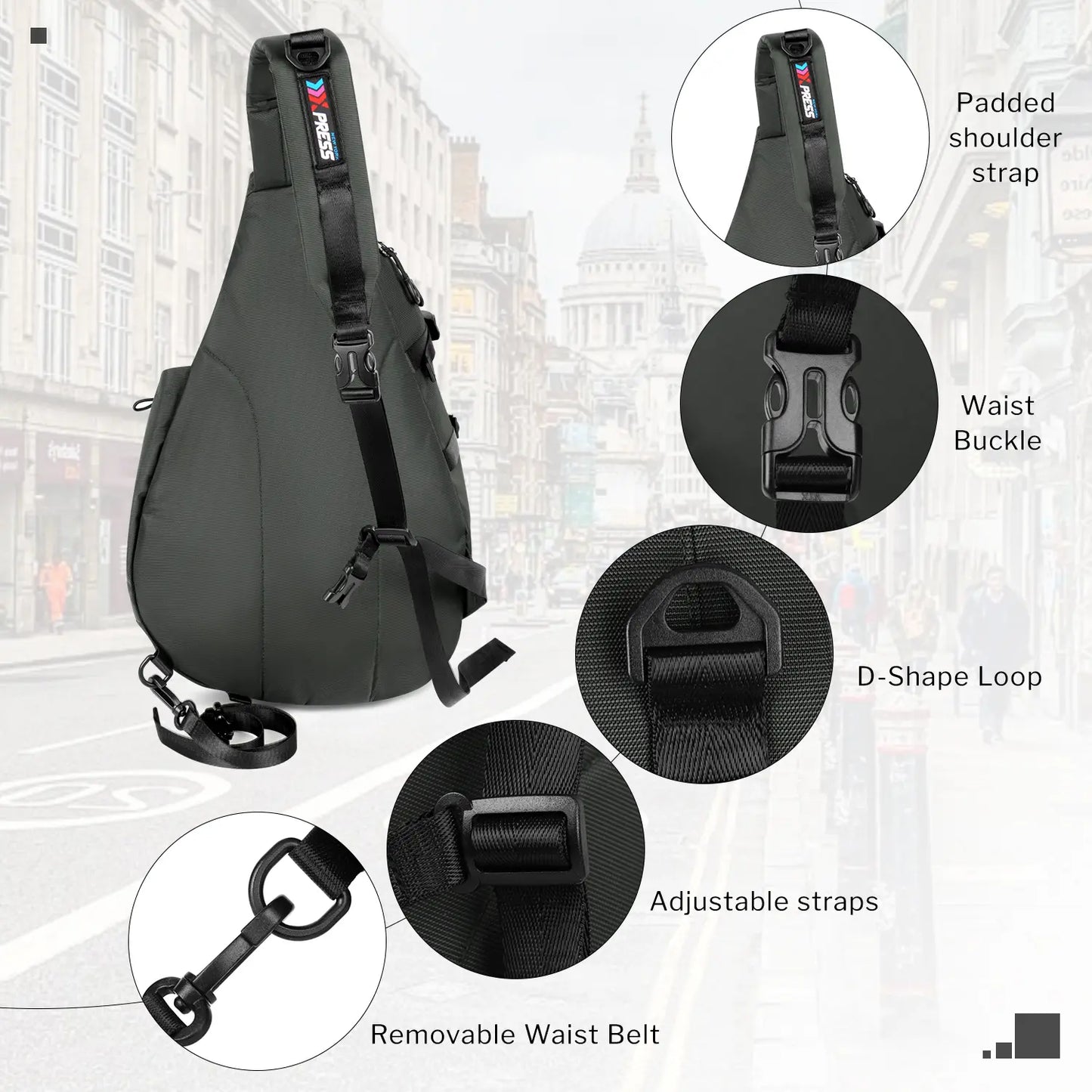 Waterproof Mens Crossbody Bag with Adjustable Strap,Lightweight Shoulder Chest Bag Daypack for Travel,Hiking,Sport