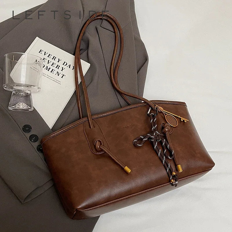 LEFTSIDE PU Leather Shoulder Bags for Women 2025 Winter Y2K Trend Female Crossbody Bag Lady Handbags and Purses Retro Tote Bag