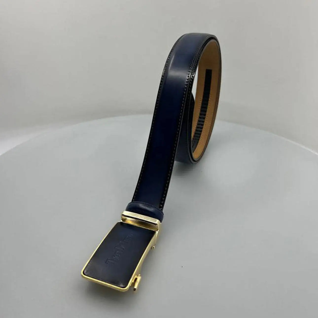 Tucci Di Lusso Mens Dark Blue Italian Leather Slide Ratchet Smart Belts