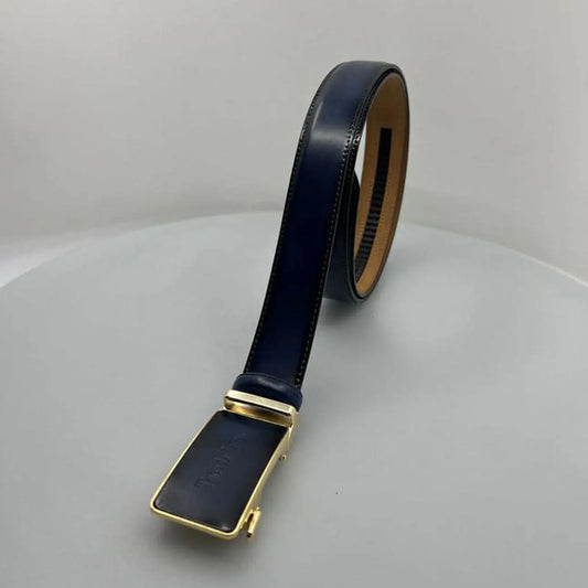 Tucci Di Lusso Mens Dark Blue Italian Leather Slide Ratchet Smart Belts