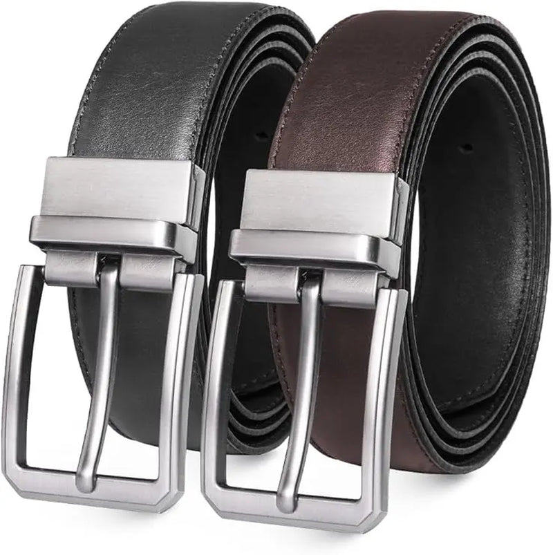 Mens Belt Casual Leather Belts - Reversible Belts for Men - Dual Side Adjustable Buckle Dress Pants Mens Belts
