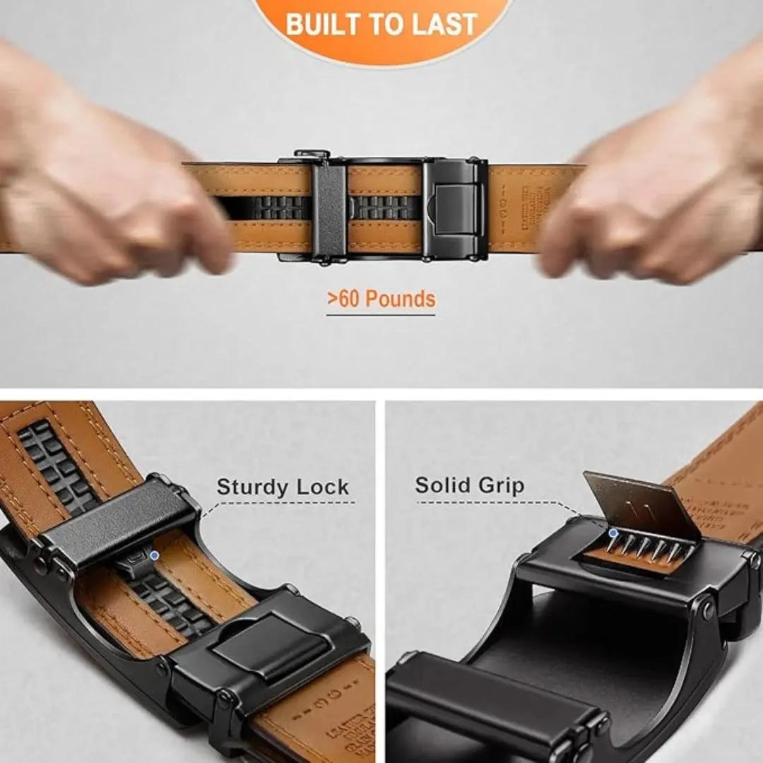 Leather for Men`S Ratchet Belt Belts for Men Adjustable Automatic Buckle .