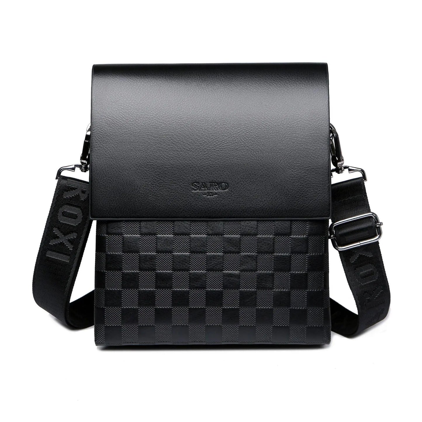 304 Stylish Men'S Vertical Crossbody Bag - Checkered Leather Shoulder Bag for Office & Casual Outings Saro Men'S Checkered Leather Shoulder Bag - Minimalist Vertical Crossbody Bag for Men
