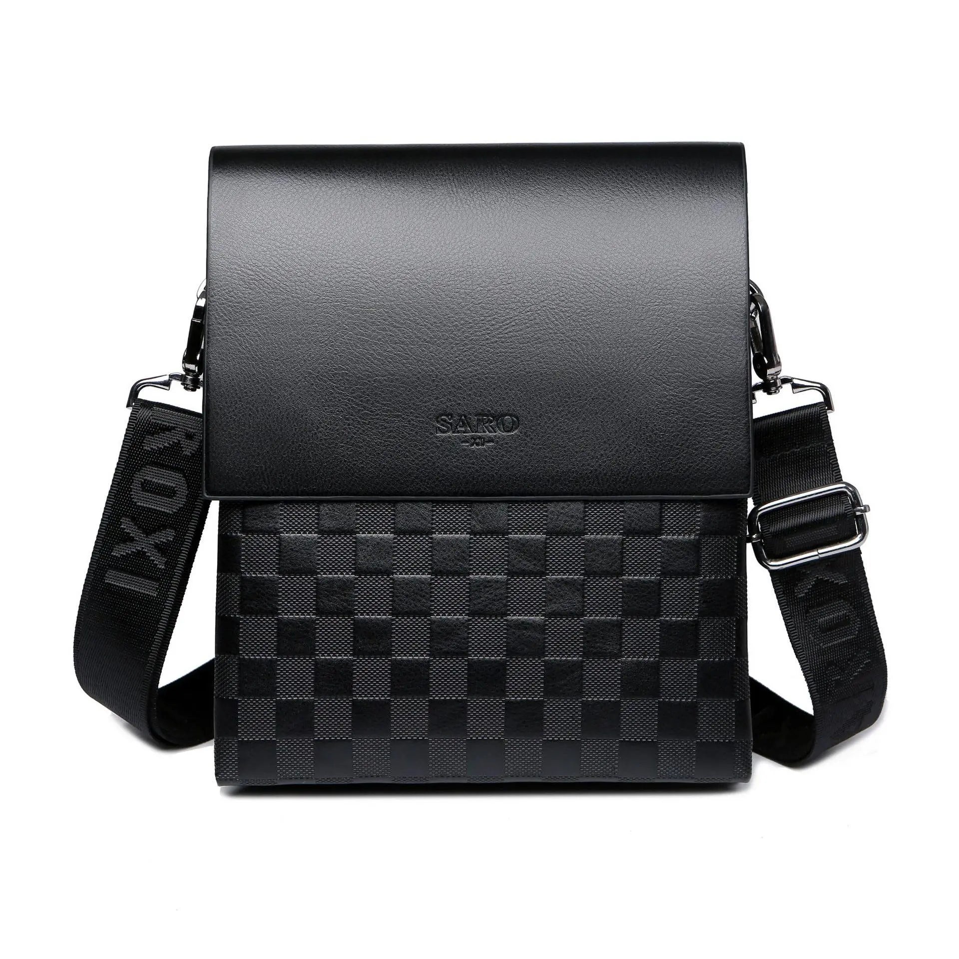 304 Stylish Men'S Vertical Crossbody Bag - Checkered Leather Shoulder Bag for Office & Casual Outings Saro Men'S Checkered Leather Shoulder Bag - Minimalist Vertical Crossbody Bag for Men