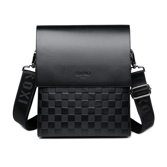 304 Stylish Men'S Vertical Crossbody Bag - Checkered Leather Shoulder Bag for Office & Casual Outings Saro Men'S Checkered Leather Shoulder Bag - Minimalist Vertical Crossbody Bag for Men