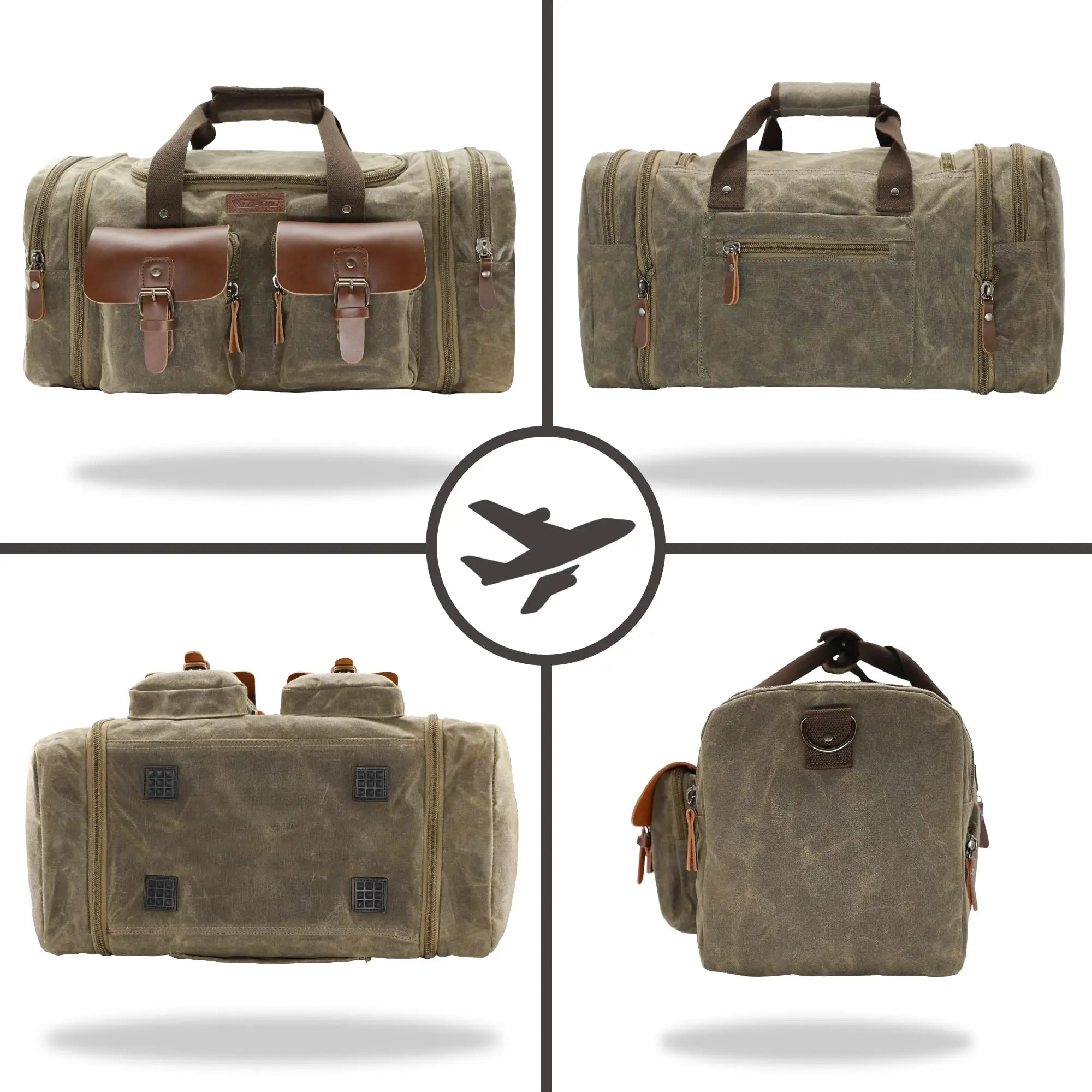 Wildroad Duffle Bag for Men Waterproof Waxed Canvas Genuine Leather Weekender Overnight Vintage Durable Bag with Pockets Travel Large Capacity Garment Spacious Convertible Sleepover Aesthetic Personalized Portable Gift Carry-On Lightweight Trip Essential