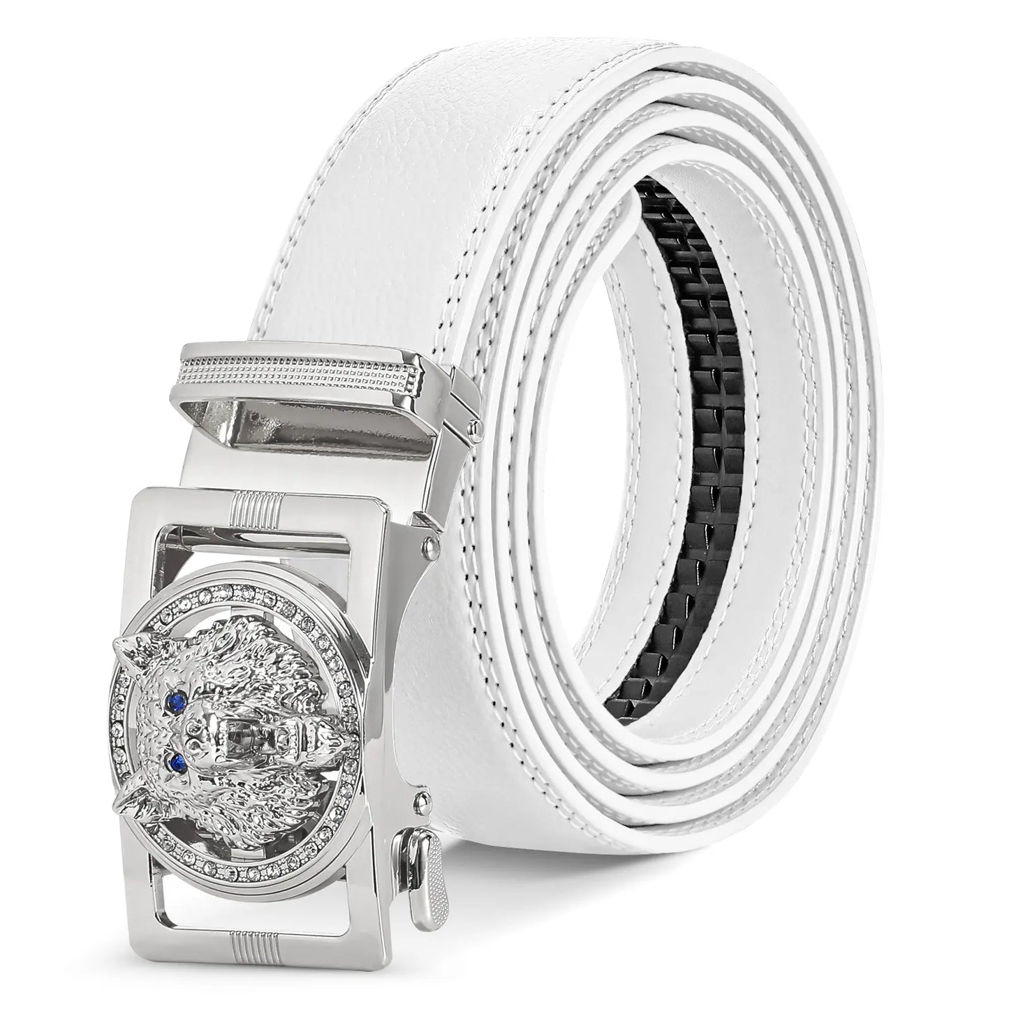 Fashion Ratchet Leather Dress Belt Genuine Leather with Alloy Automatic Buckle Sliding Leather Belt for Men