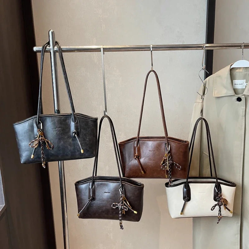 LEFTSIDE PU Leather Shoulder Bags for Women 2025 Winter Y2K Trend Female Crossbody Bag Lady Handbags and Purses Retro Tote Bag