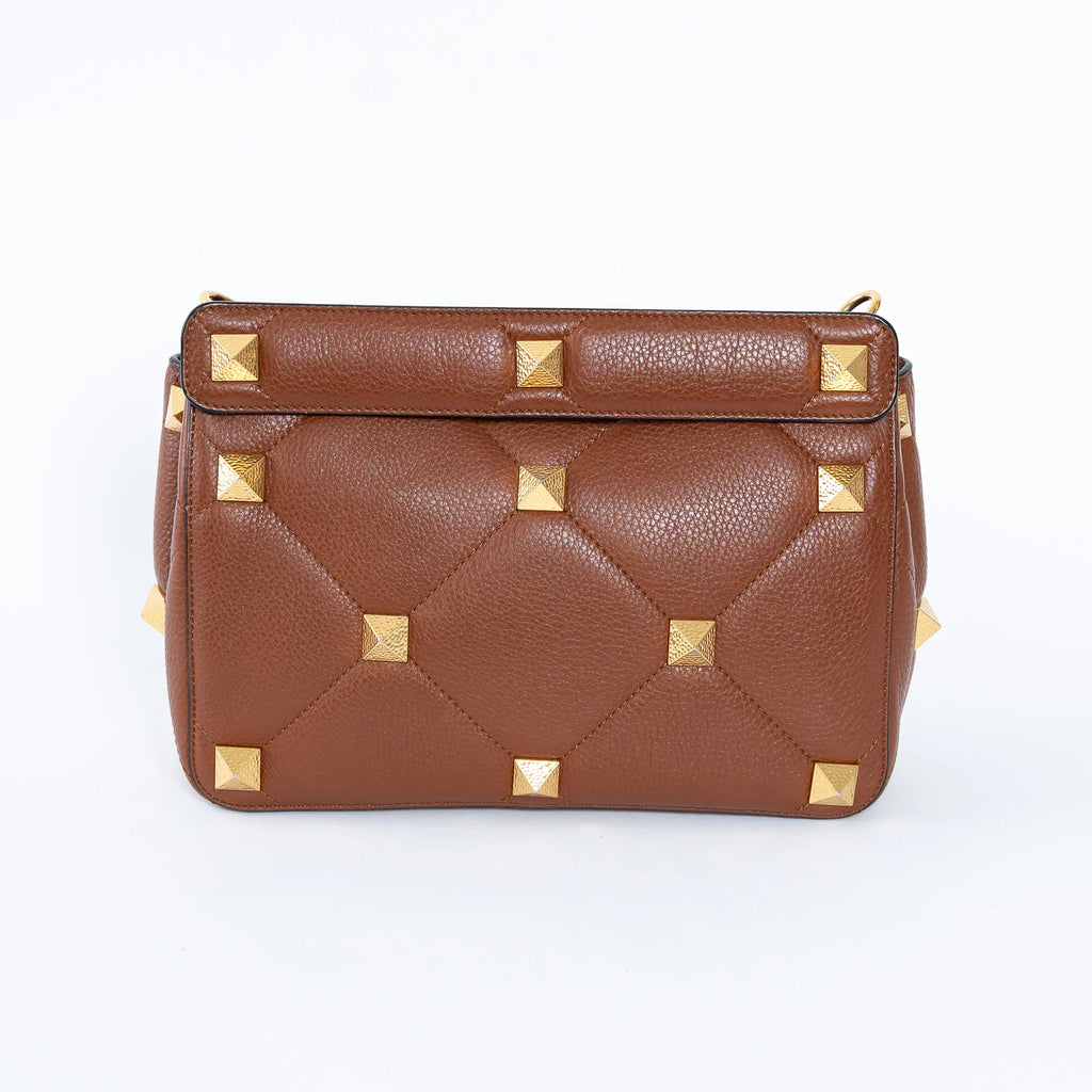 Brown Roman Rockstud Quilted Flap Bag