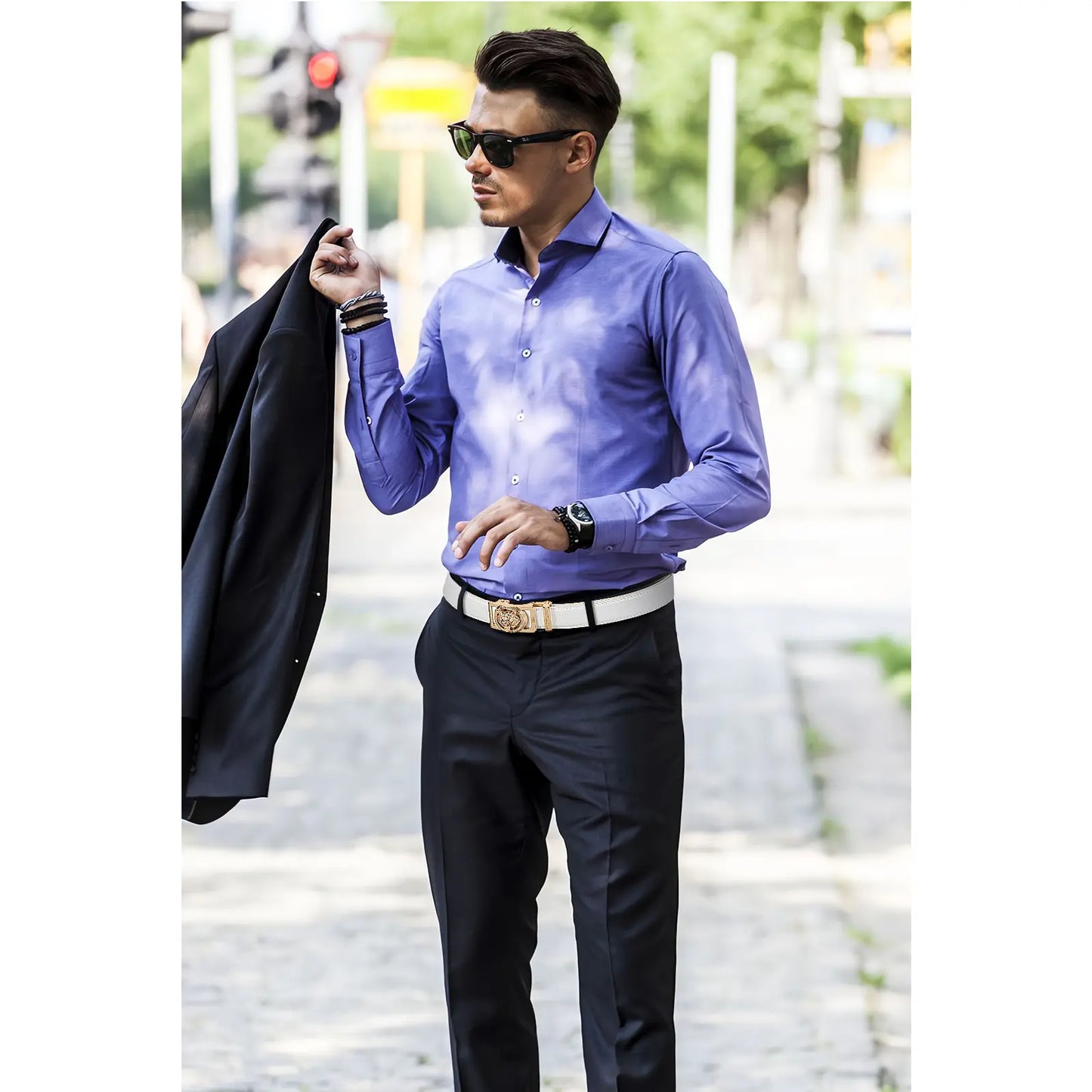 Fashion Ratchet Leather Dress Belt Genuine Leather with Alloy Automatic Buckle Sliding Leather Belt for Men