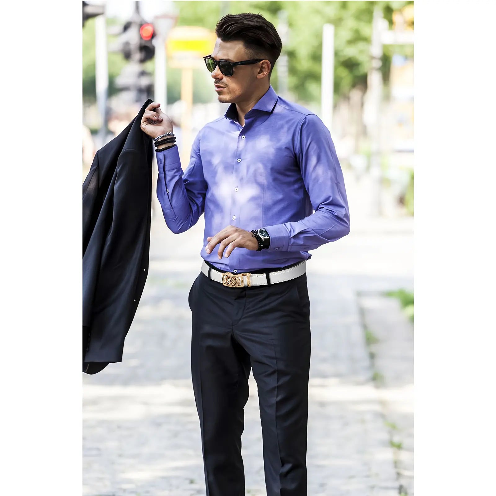 Fashion Ratchet Leather Dress Belt Genuine Leather with Alloy Automatic Buckle Sliding Leather Belt for Men